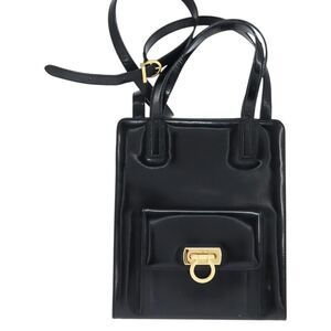 Salvatore Ferragamo Gancini Handbag Patent Leather Black Patent_Leather Handbag
